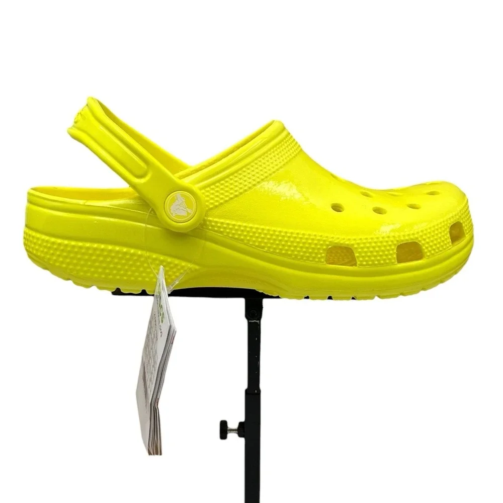 Crocs Mens Classic Slip-on Clogs Size 4 Neon Yellow Glossy‎ Flexible Comfort